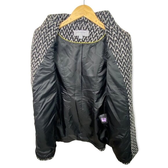 Marc New York Andrew Marc Tweed‎ Jacket Black Faux Leather Coat Size 2 Chevron - Picture 5 of 15